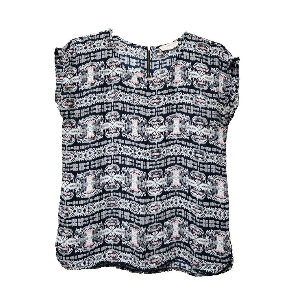 Pink Republic Cap Sleeve Ikat Print Back-Zip Blouse Size XL